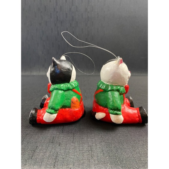 Department 56 Cat Ornament Set 2 Christmas Kitty Black White Santa Gift - Picture 2 of 7